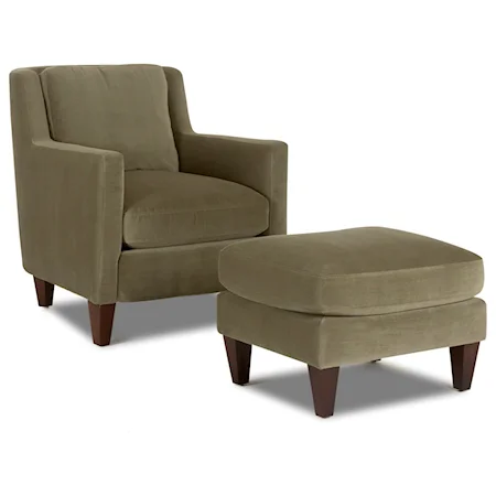 Contemporary Chair & Ottoman with Angled Arms